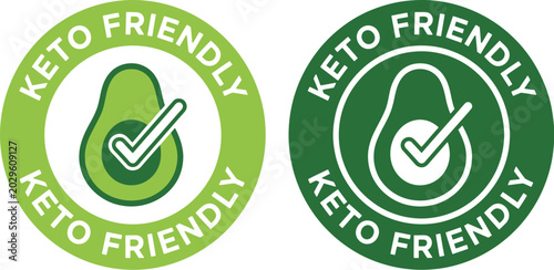 Foto Keto friendly food labels featuring avocado icons for dietary marketing