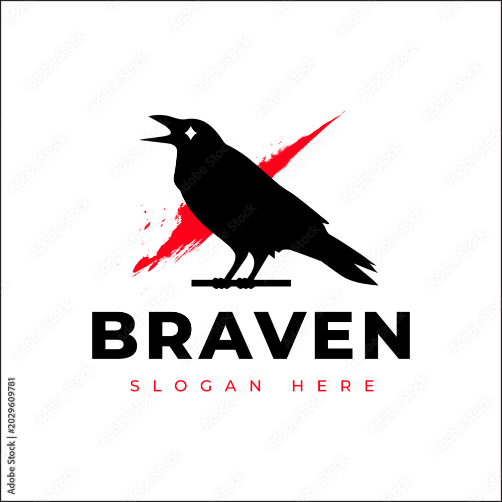 Fototapeta premium Raven bird silhouette logo design vector