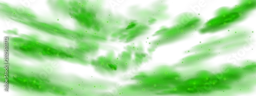 Panel kuchenny z motywem Magic green smoke and gas smell fog background. Sparkle light with poison powder for Halloween energy festive bg. Hazy night sky with radiation vortex and stardust illustration. Chemical vape mist