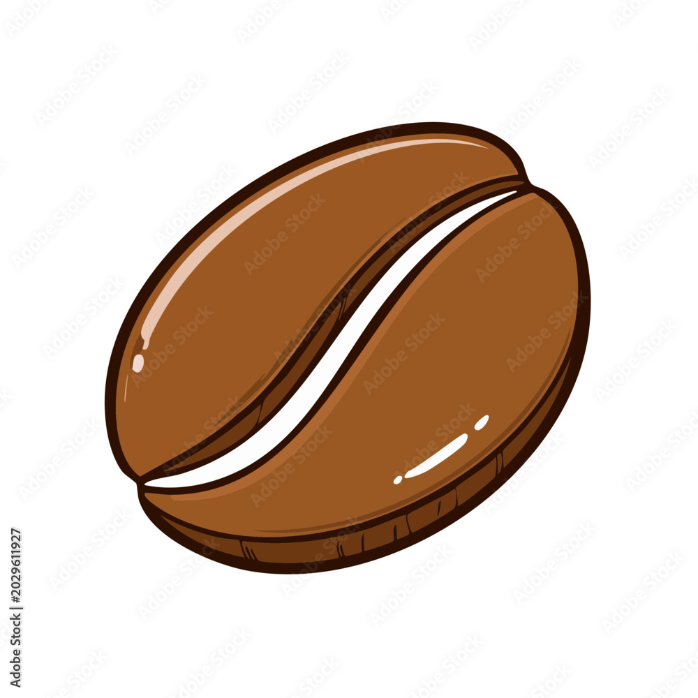 Obraz premium Close Up Illustration of a Single Roasted Coffee Bean with a Natural Curve and Glossy Finish