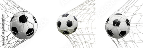 Fotografía Soccer Ball Hitting the Goal Net Collection Isolated on White Background for Foo