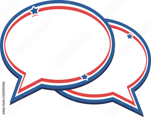 Two Oval Speech Bubbles with Stars in Red White and Blue for Communication Concepts