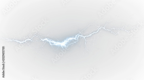 Obraz na plátne Blue and white bright lightning bolt isolated on transparent background during a