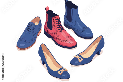 Tableau sur toile Footwear collection with isometric boots heels and brogue shoes