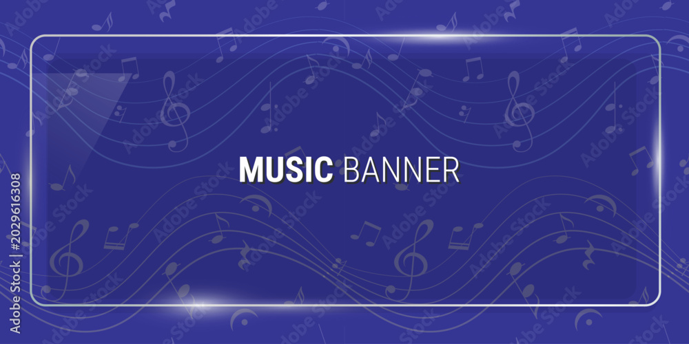 Fototapeta premium Glass banner with musical notes and treble clef