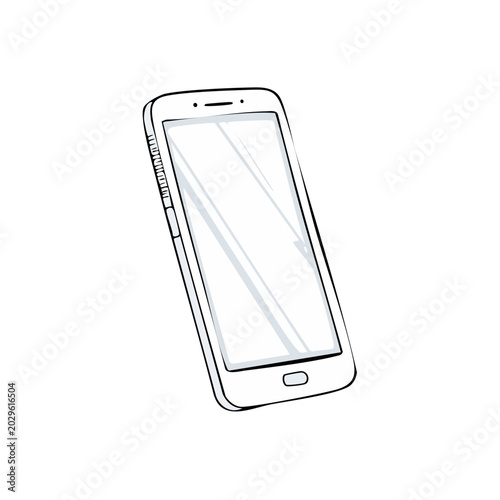 Modern smartphone with blank screen in a simple hand drawn sketch style