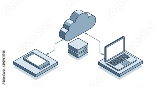 Cloud Computing Connection Smartphone Laptop and Server Sync with Data Storage