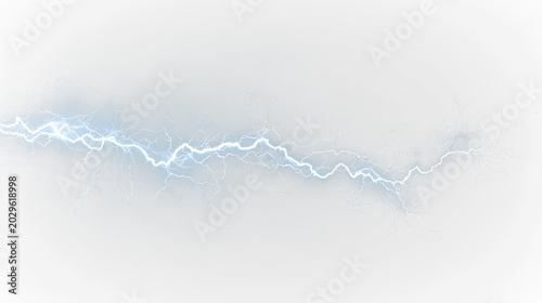Фотография Blue and white lightning bolt with electric charge shown against a clear backgro