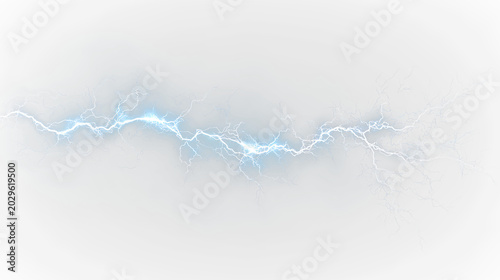 Canvastavla Blue and white lightning bolt isolated on transparent background with bright blu
