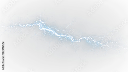 Obraz na plátně Blue and white lightning bolt isolated on transparent background with bright blu