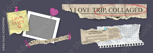 Foto Ripped article clipping page for love story, scrapbook collage
