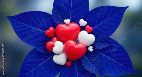 Hearts and Blue Leaves