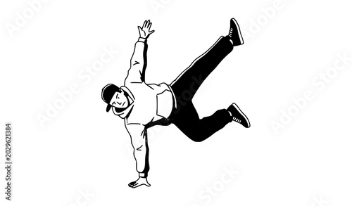 Bild auf Leinwand Urban Breakdance One Arm Handstand Freeze Pose Vector Character Illustration