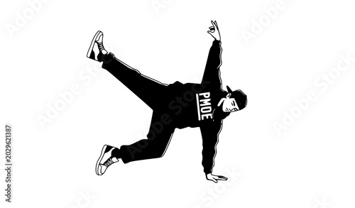 Foto Street Dancer Performing One Hand Freeze Handstand Flat Vector Illustration