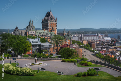 Quebec City view with Chateau Frontenac, Terrasse Pierre-Dugua-De-Mons and Terrasse Dufferin - Quebec City, Quebec, Canada