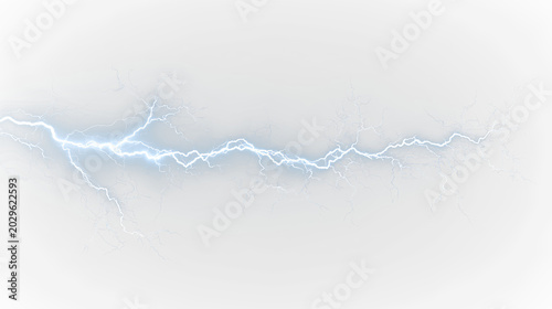 Fotografie Blue and white lightning bolt isolated on transparent background with bright blu