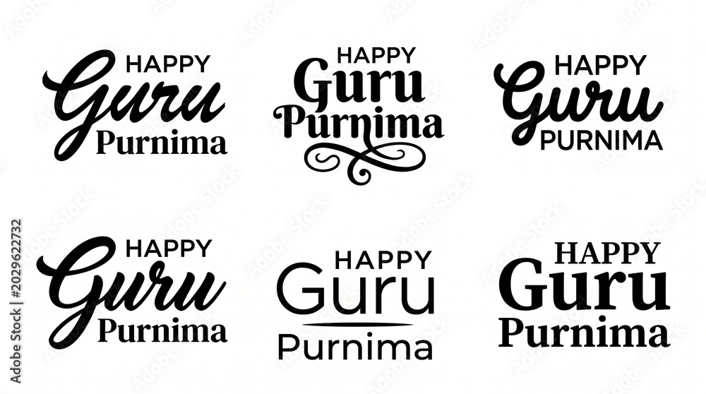 Obraz premium Happy Guru Purnima Typography – Spiritual Calligraphy for Indian Festival Greeting