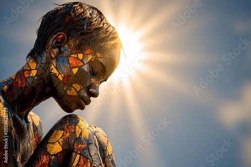 Bright Sun Casts Bold Shadows as Figure Questions the World in Vibrant Colors Generative AI