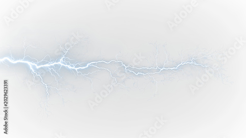 Fotografie Blue and white lightning bolt isolated on transparent background with bright blu