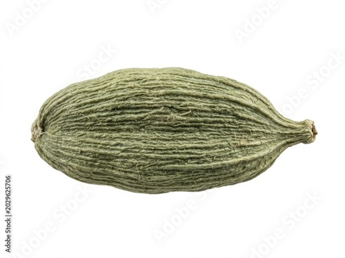 Single green cardamom pod on a white background single pod spice