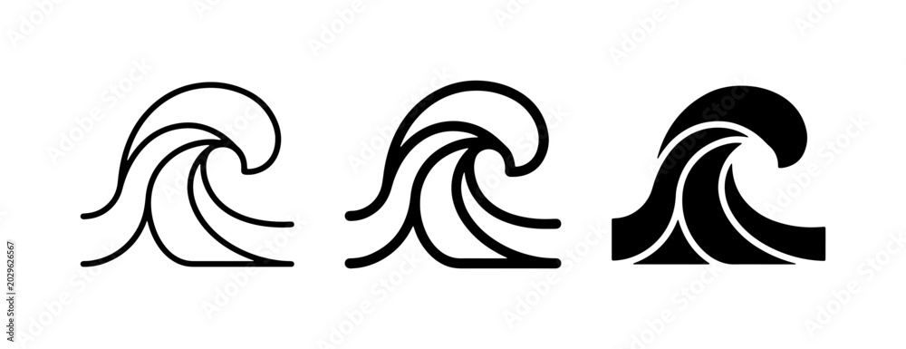 Fototapeta premium Ocean Wave Icons: Stylized Sea Swells, Nautical Symbols, Marine Design Elements