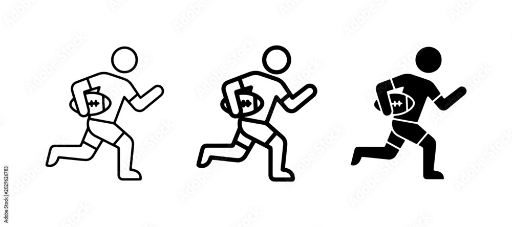 Fototapeta premium Rugby Player Icons, Running Athlete Vector Graphics, Sports Action Silhouette Collection
