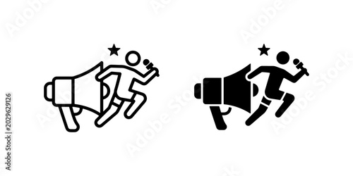 Cuadro en lienzo Megaphone Speaker Icon, Announcer Running, Public Speaking Vector