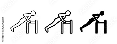 Schilderij op canvas Dips Exercise Icons, Fitness Silhouette, Bodyweight Training Vector