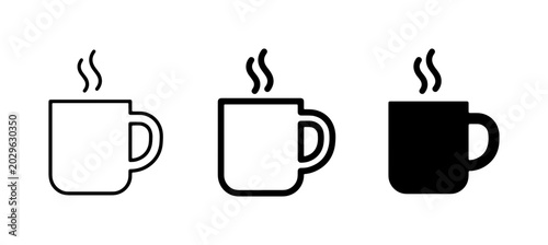 Schilderij op canvas Hot Coffee Mugs, Simple Icons, Black and White Drinkware