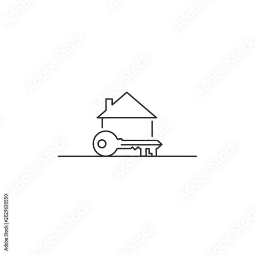 Minimalist Line Art of House and Key Symbol.