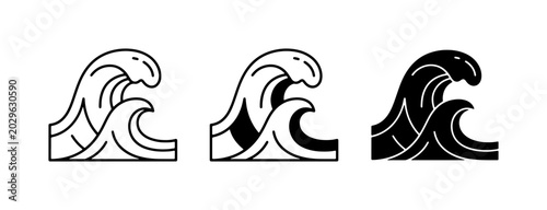 Foto Ocean Wave Icons, Sea Swell Symbols, Water Motion Graphics