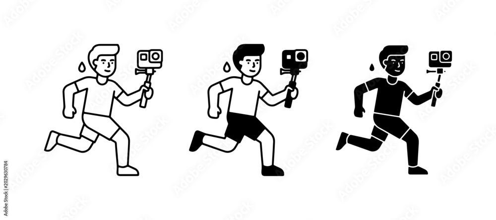 Fototapeta premium Running Vlogger, Action Camera Selfie, Sports Recording Icon Set