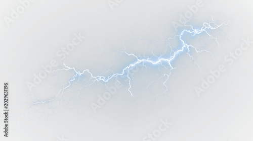 Fotografie Blue and white lightning bolt isolated on transparent background with bright blu