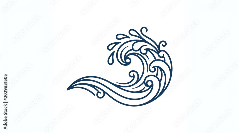 Fototapeta premium Stylized Ocean Wave Illustration with Water Droplets.