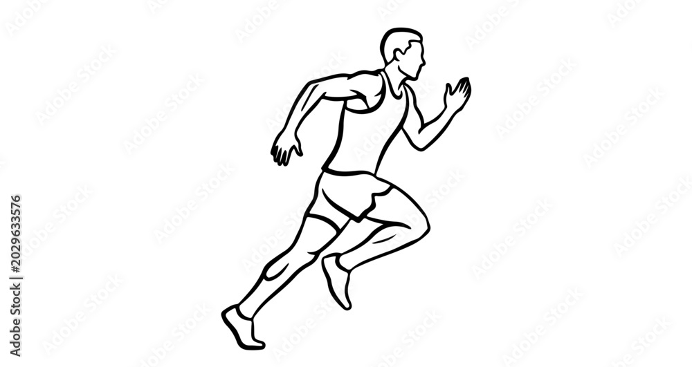 Fototapeta premium Line art illustration of a man running in a sprinting pose