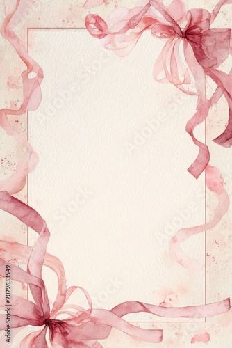 Watercolor pink bows frame: decorative ribbon border in soft pastel hues
