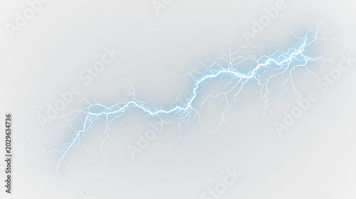 Принти на полотні Blue and white lightning bolt isolated on transparent background with bright blu