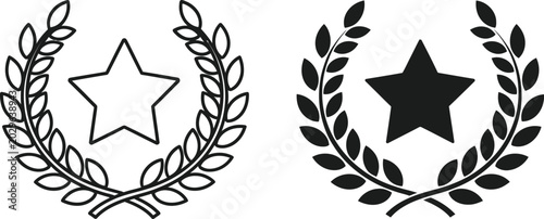 Schilderij op canvas Laurel wreath star icon set line art and solid fill versions