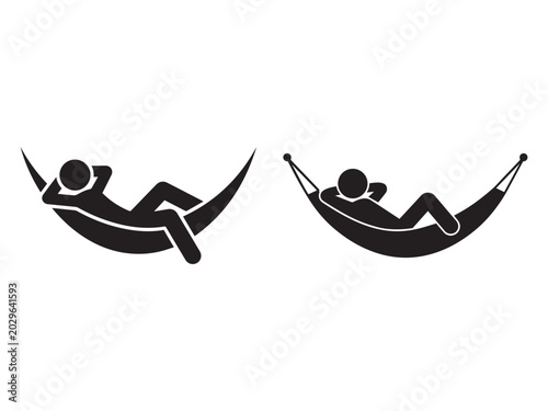 Silhouette icons of people resting in hammocks.