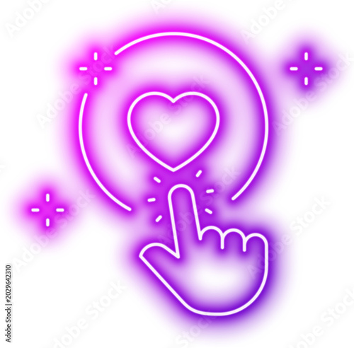 Canvastavla Hand clicking heart icon outline with sparkles for favorite or like concept