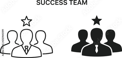 Team success icon set line and solid style leadership and collaboration