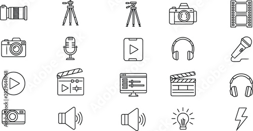 Media production icon set silhouette isolated on transparent background