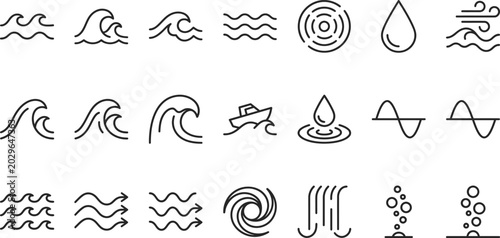 Collection of water and weather icons in black and white