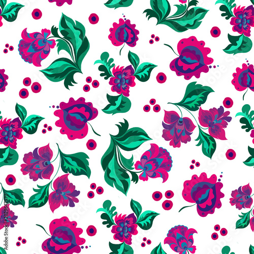 Plant motifs with flowers and leaves in the old Ukrainian style for decor, patterns and rooms
