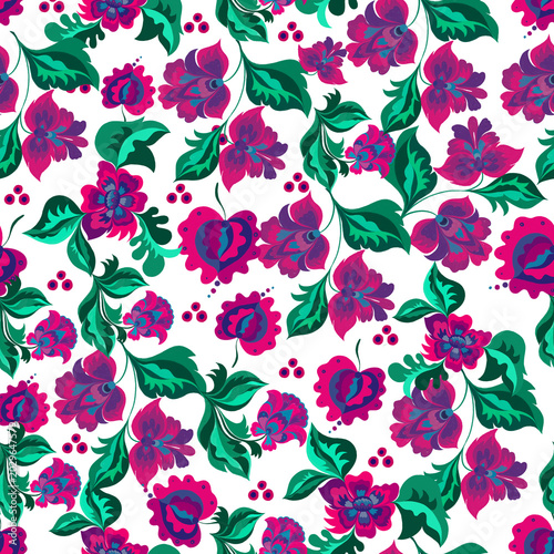 Plant motifs with flowers and leaves in the old Ukrainian style for decor, patterns and rooms