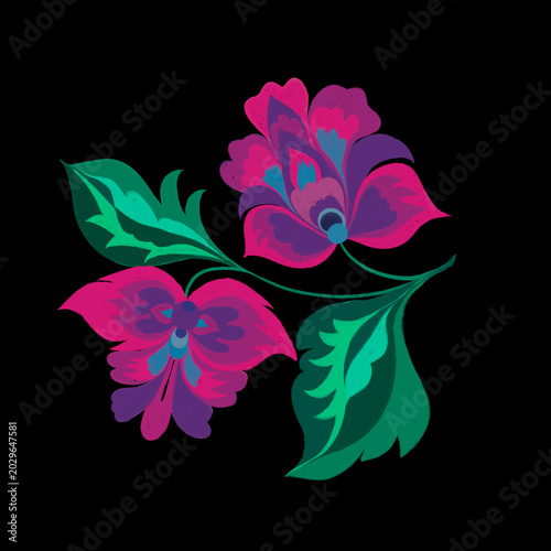 Plant motifs with flowers and leaves in the old Ukrainian style for decor, patterns and rooms