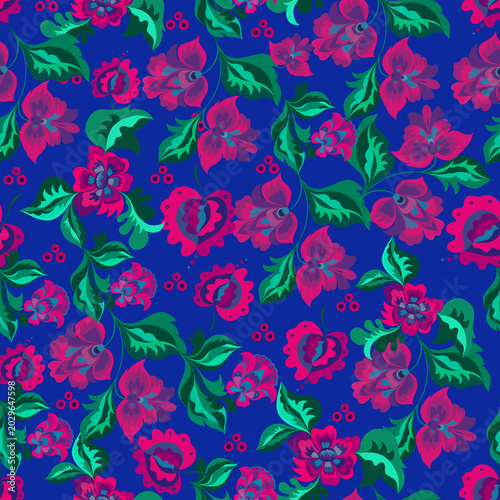 Plant motifs with flowers and leaves in the old Ukrainian style for decor, patterns and rooms