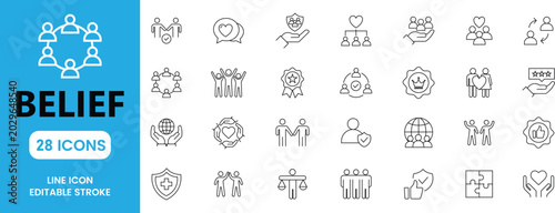 Foto Belief Line Icon Set Editable Vector Illustration