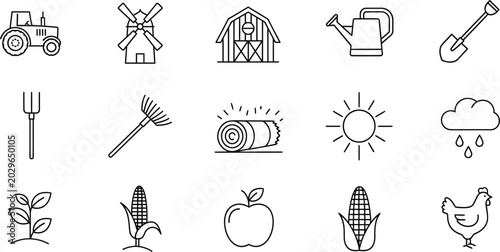 Bild auf Leinwand Farm icons set silhouette agriculture and rural life isolated on transparent bac