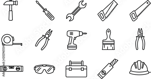 Quadro em tela Construction tools silhouette collection isolated on transparent background